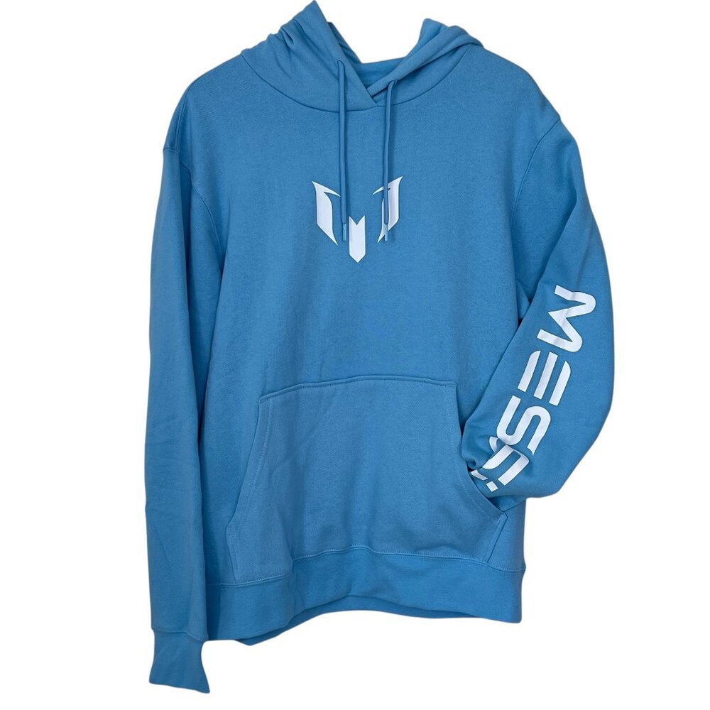 Messi Collection Soccer Graphic Fleece Hoodie Sweatshirt Long Sleeve Blue Logo M